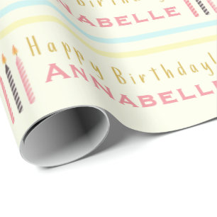 Happy Birthday Candles Repeat Girl's Name Wrapping Paper