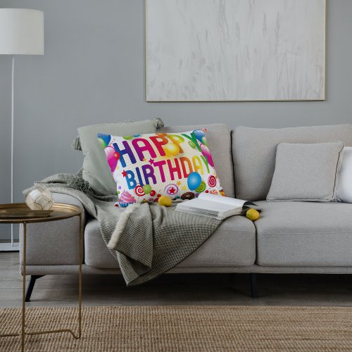 Happy Birthday Candy and Balloons Accent Pillow