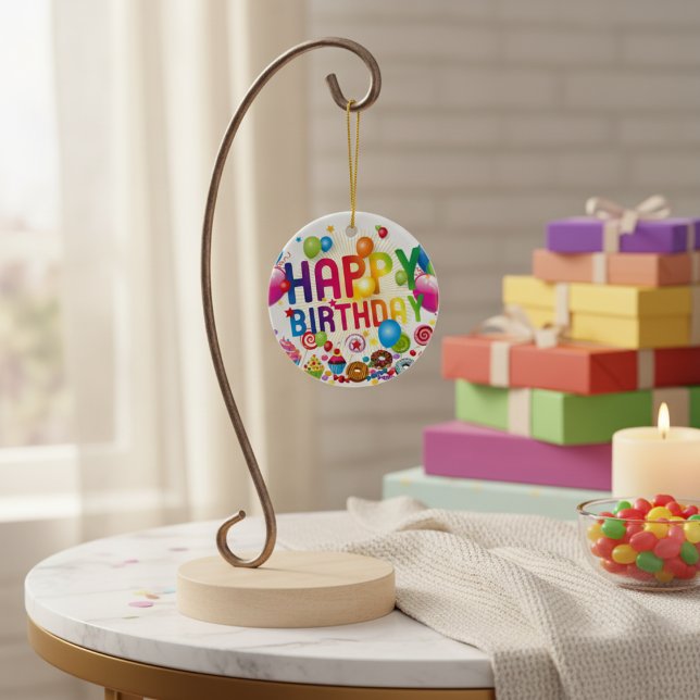 Happy Birthday Candy and Balloons Ceramic Ornament (Happy Birthday Candy and Balloons Ceramic Ornament)