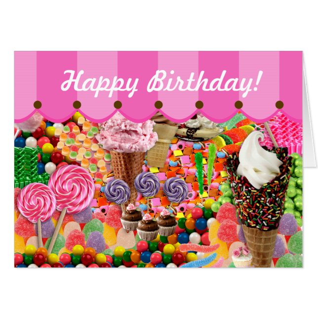 Happy Birthday Candy Buffet Ice Cream Cone Card (Front Horizontal)