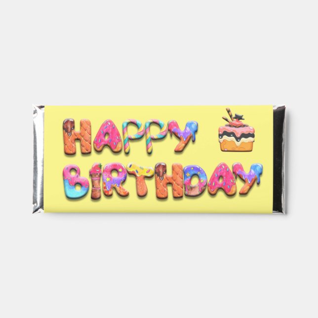 Happy Birthday Candy Lettering with Cake  Hershey Bar Favors (Front)