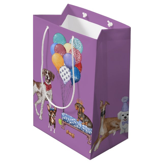 Happy Birthday Canine Dog Breeds    Medium Gift Bag (Back Angled)