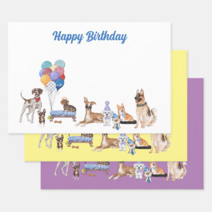 Happy Birthday Canine Dog Breeds Wrapping Paper Sheets