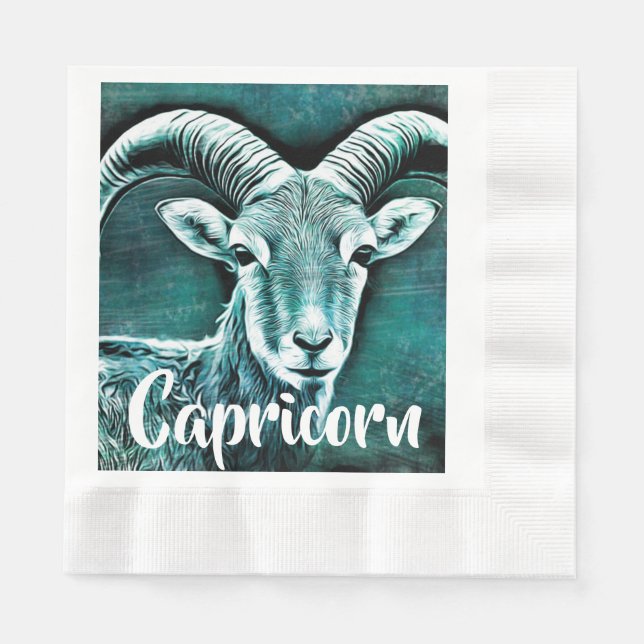 Happy Birthday Capricorn Horoscope Zodiac Goat Napkins (Front)