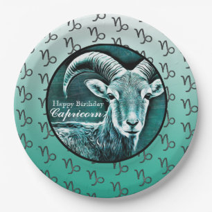 Happy Birthday Capricorn Horoscope Zodiac Goat Paper Plates