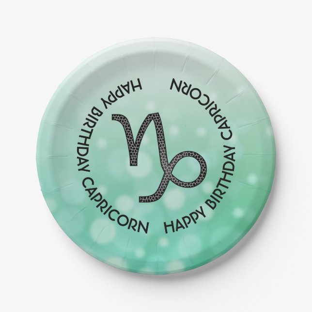 Happy Birthday Capricorn Horoscope Zodiac Paper Plates (Front)
