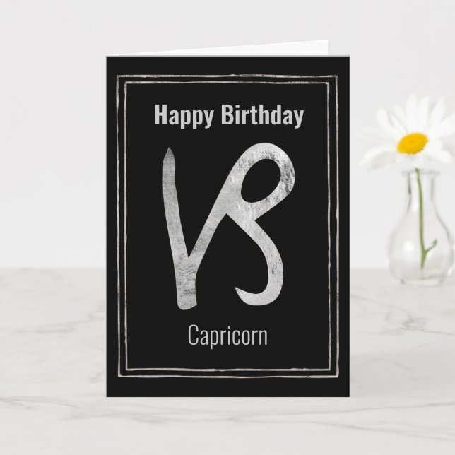 Happy Birthday Capricorn silver zodiac astrology Card (Small Plant)