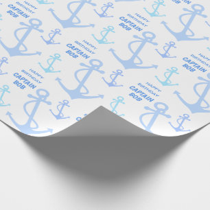 Happy Birthday Captain Nautical Anchor Pattern Wrapping Paper