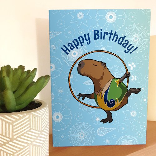 Happy Birthday Capybara Gymnast With Hoop Cartoon Card