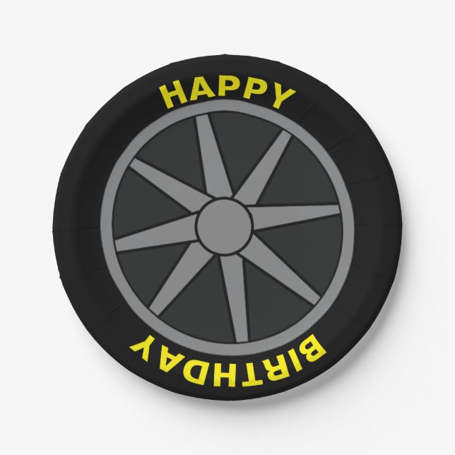Happy Birthday Car Tire Paper Plates (Front)