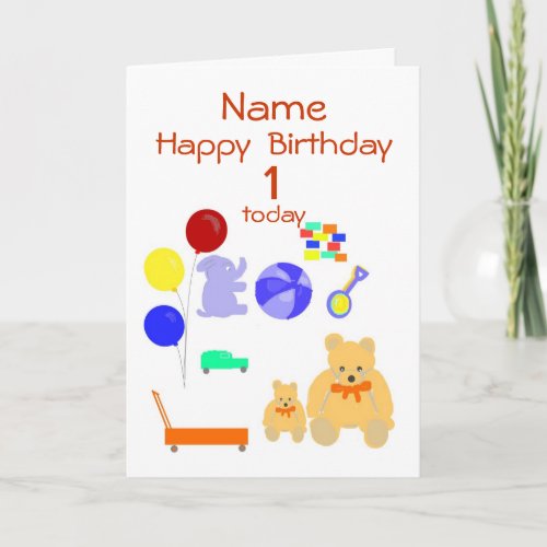 Happy Birthday Card 1 year old Toys Customize