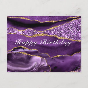 Happy Birthday Card Agate Purple Violet Gold