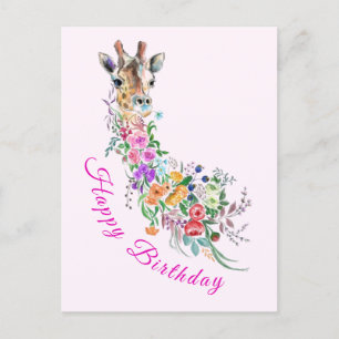 Happy Birthday Card Art Colorful Floral Giraffe