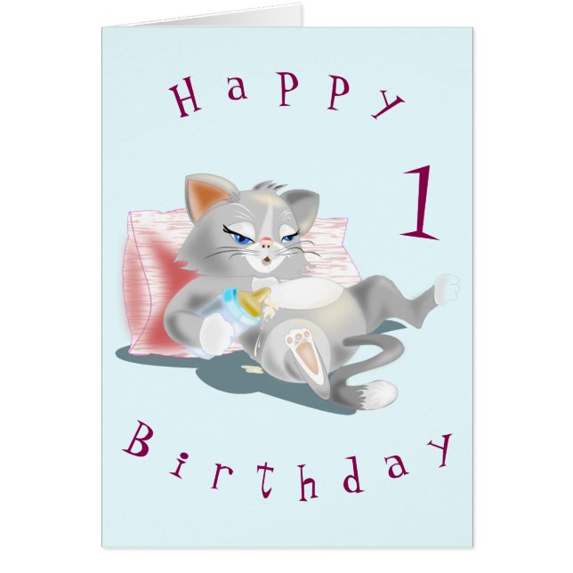Happy Birthday Card Baby Kitty - Your Name Year (Front)