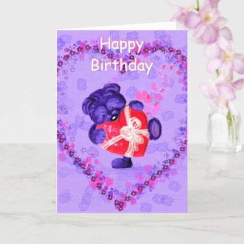 Happy Birthday Card Bear with Heart Gift