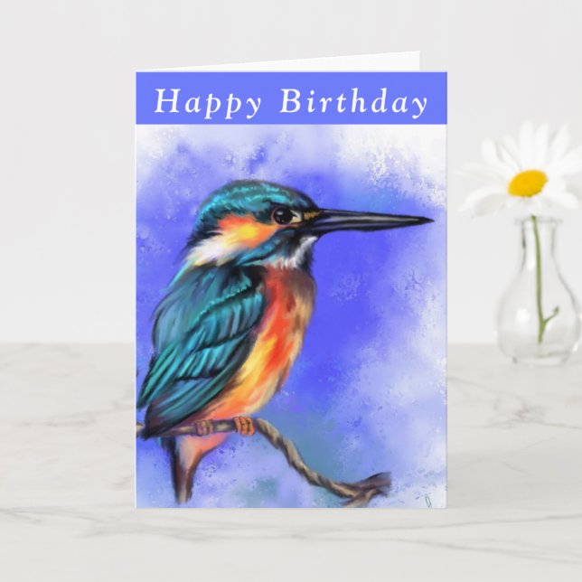 Happy Birthday Card Beautiful Kingfisher Bird (Small Plant)