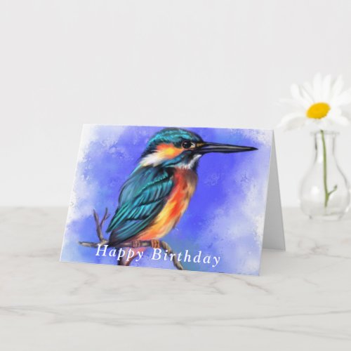 Happy Birthday Card Beautiful Kingfisher Bird