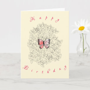 Happy Birthday Card Butterfly And Roses