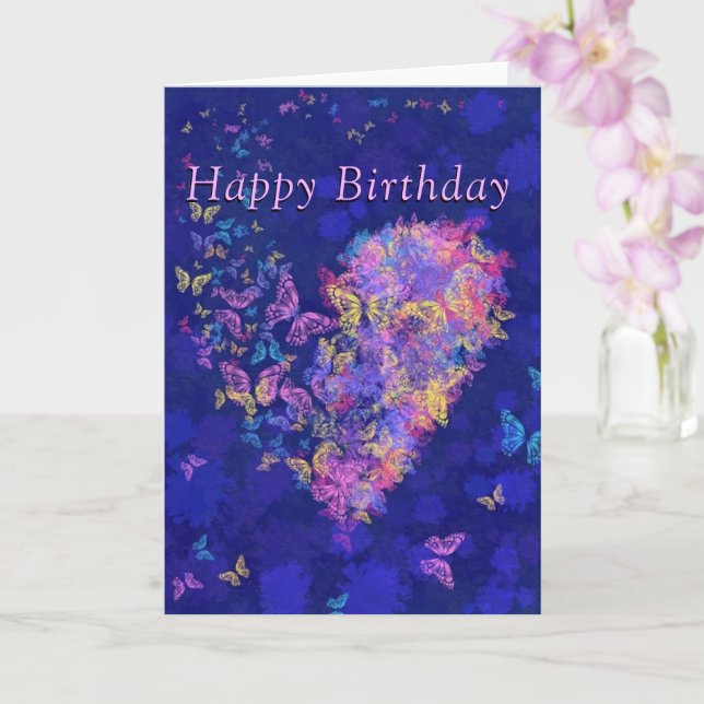 Happy Birthday Card Butterfly Heart - Love (Orchid)