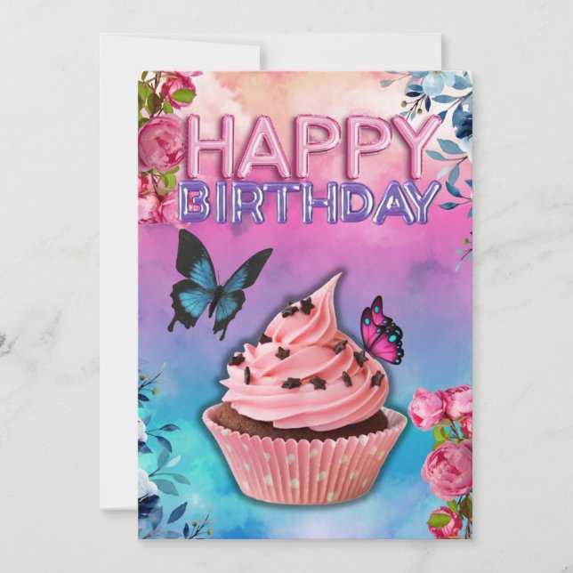 Happy Birthday Card (Butterfly Theme) (Front)