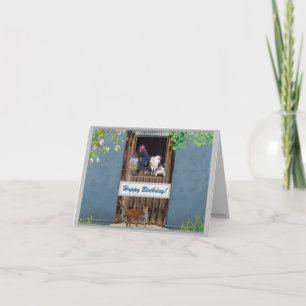 Happy birthday card - Cats and chickens