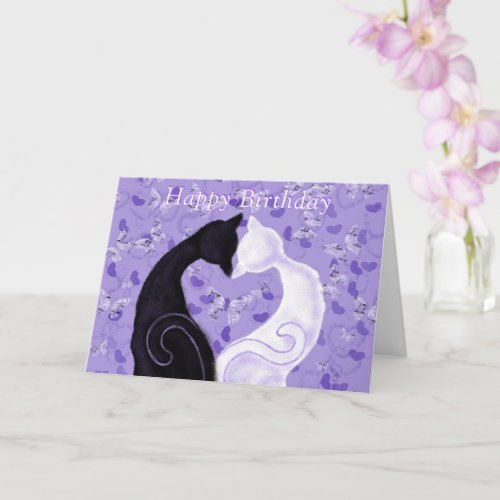 Happy Birthday Card Cats Couple Love Heart