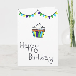 Happy birthday card - cheerful cupcake and bunting