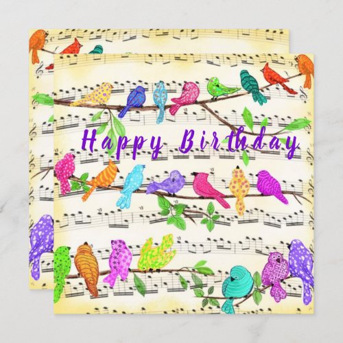 Happy Birthday Card Colorful Musical Birds Song