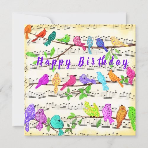 Happy Birthday Card Colorful Musical Birds Song 