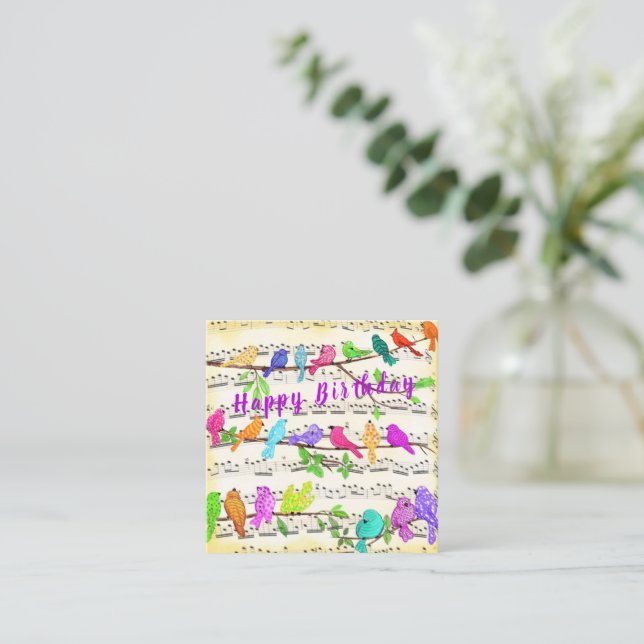 Happy Birthday Card Colorful Musical Birds Song  (Standing Front)