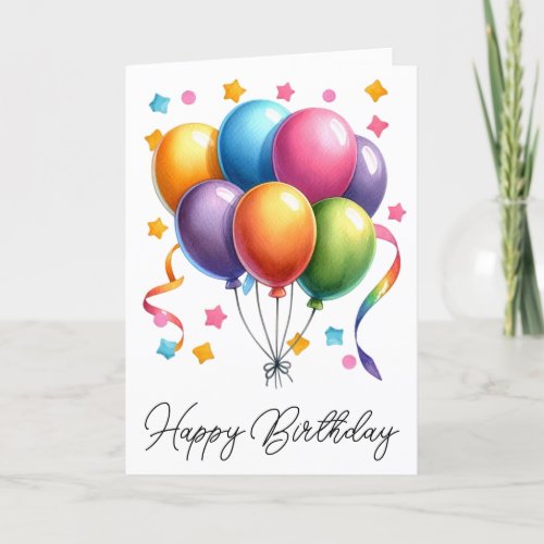 Happy Birthday Card Colorful Watercolor Balloons 