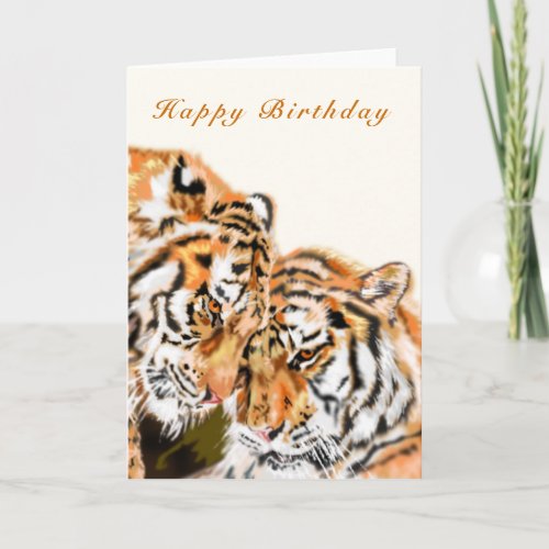 Happy Birthday Card Couple Tigers Hug