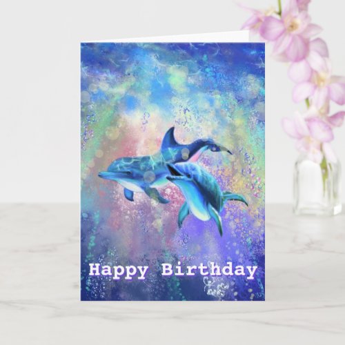 Happy Birthday Card Dolphin Couple _ Name  Text