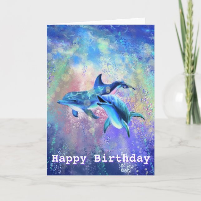 Happy Birthday Card Dolphin Couple - Your Text (Front)
