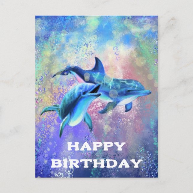 Happy Birthday Card Dolphins Family - Customizable (Front)