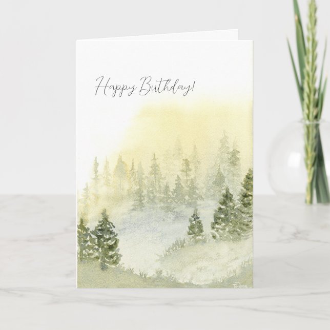 Happy Birthday Card For Him, Misty Mountains (Front)