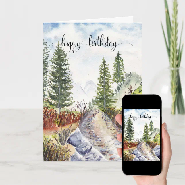 Happy Birthday Card For Him, Watercolor Mountains | Zazzle