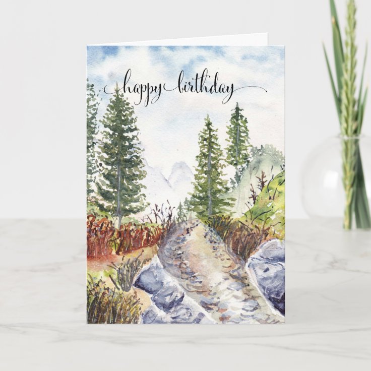 Happy Birthday Card For Him, Watercolor Mountains | Zazzle