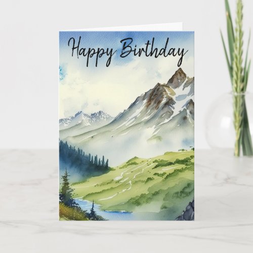 Happy Birthday Card For Him Watercolor Mountains