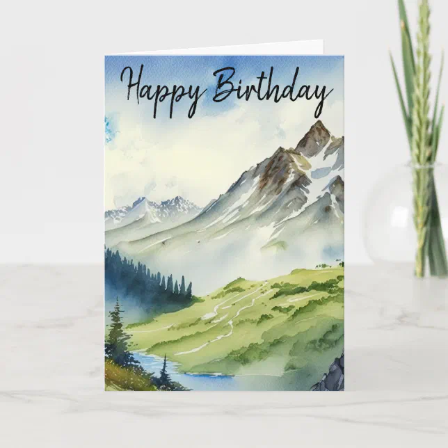 Happy Birthday Card For Him, Watercolor Mountains | Zazzle