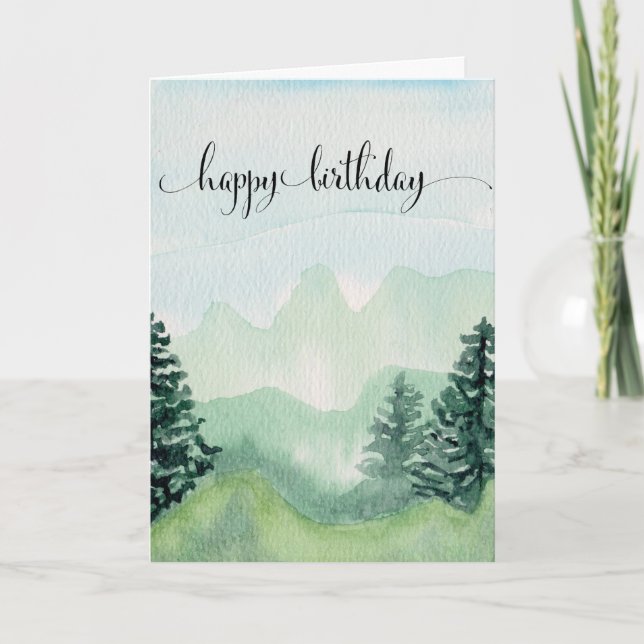 Happy Birthday Card For Him, Watercolor Mountains (Front)