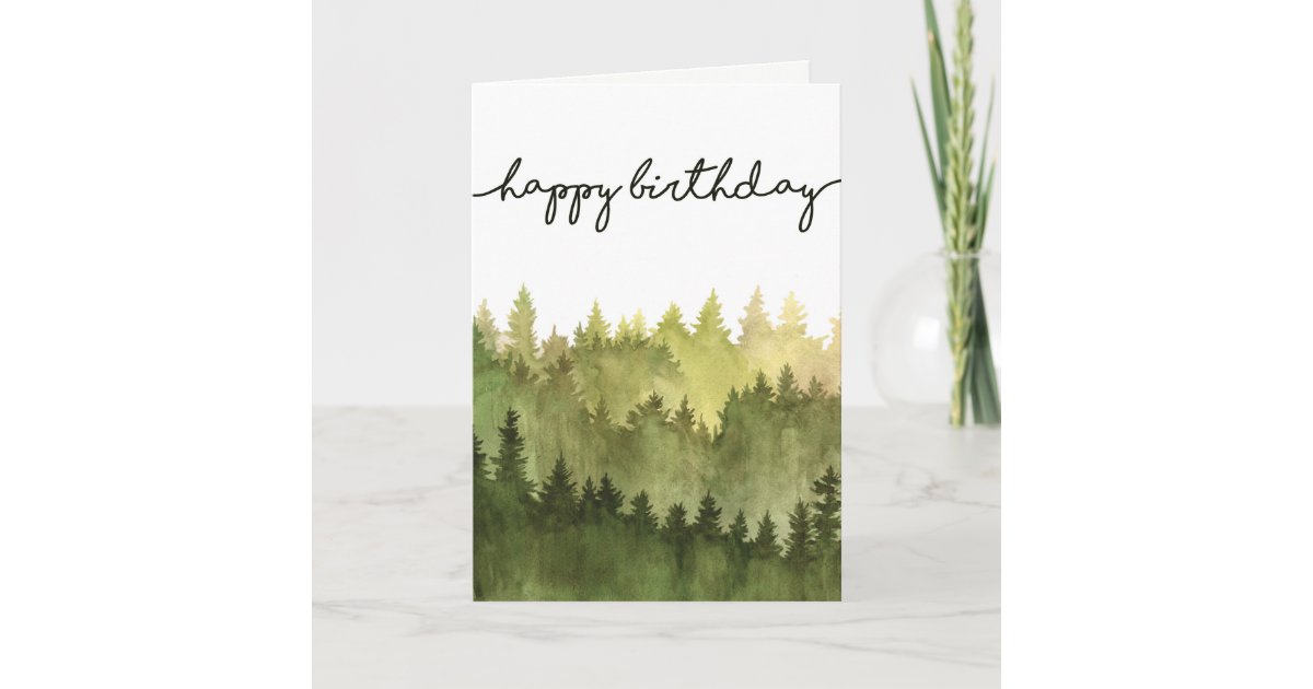 Happy Birthday Card for Him, Watercolor Pine Trees | Zazzle.com