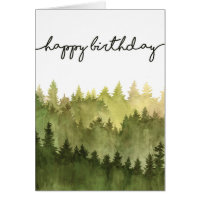 Happy Birthday Card for Him, Watercolor Pine Trees