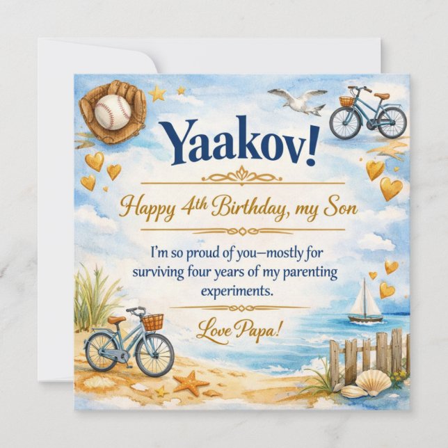Happy Birthday Card For Son, Coastal Vibes, Blue (Front)