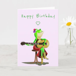 Happy Birthday Card Frog Playing Guitar Funny