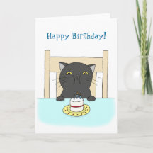 Happy Birthday Card Funny Black Cat Birthday Card
