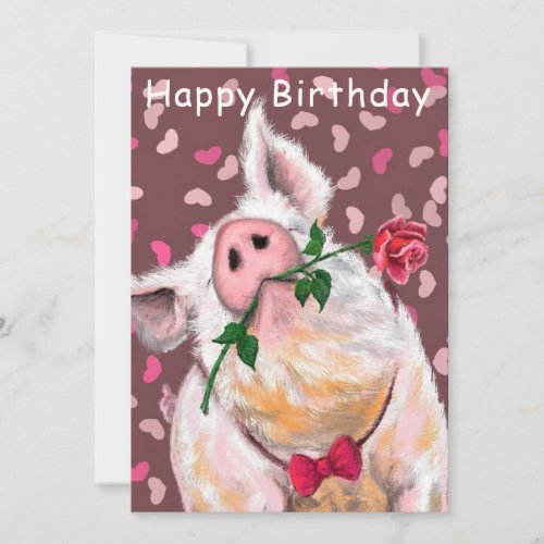 Happy Birthday Card Funny Gentleman Pig with Rose
