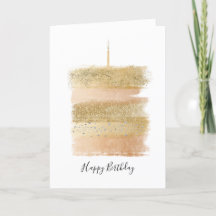 Happy Birthday Card, Gold Sparkly Birthday Cake