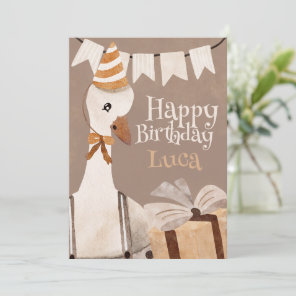Happy Birthday Card Goose with birthday gift