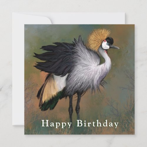 Happy Birthday Card Grey Crowned Crane Bird